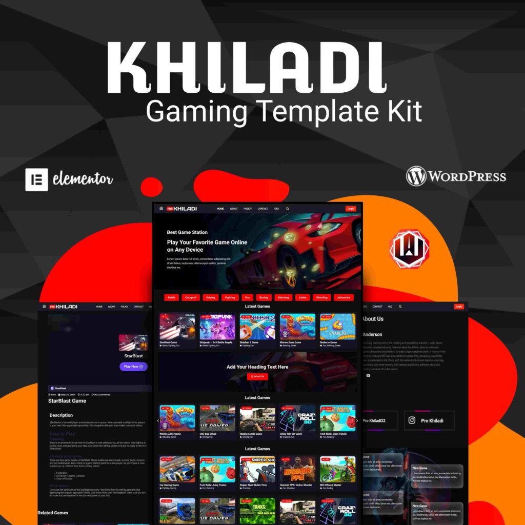 Khiladi wordpresss gaming template kit